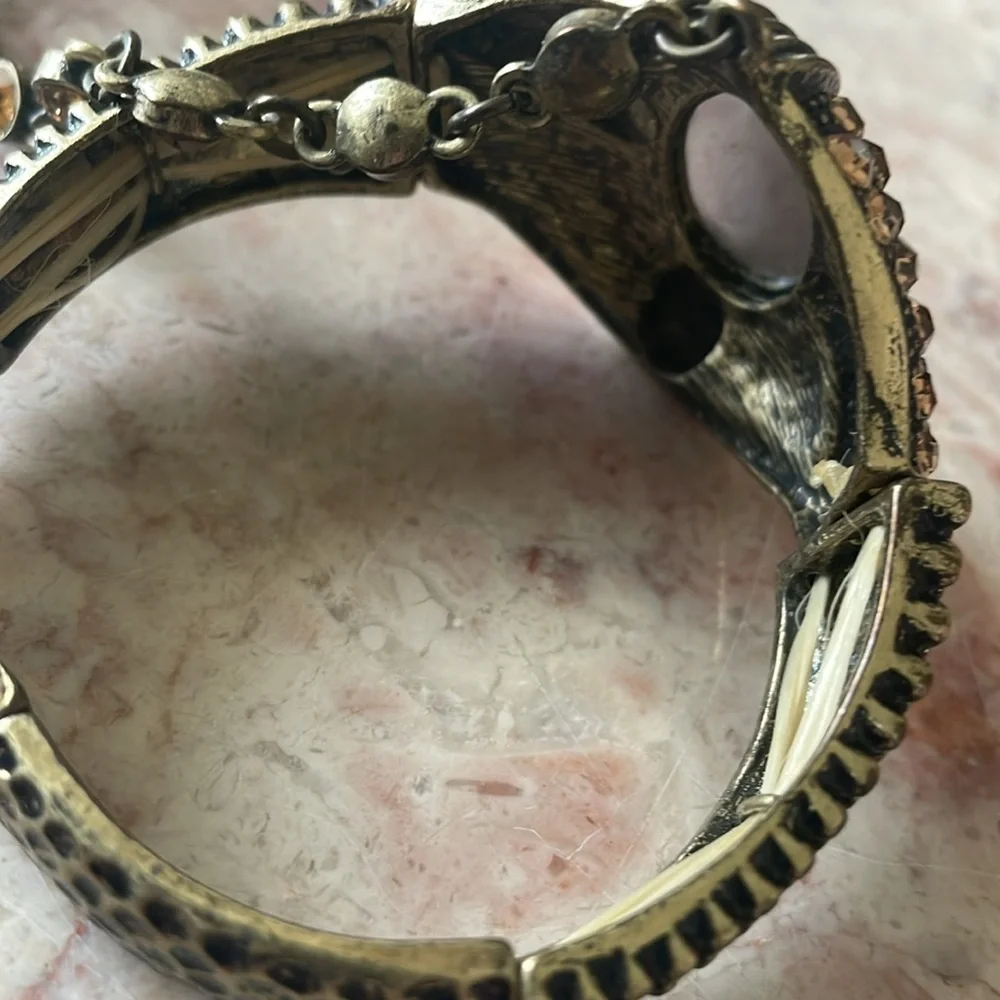 EUC Vintage Elegant Yellow & Brown Ring Cuff Bracelet W/Large Yellow Gemstones - Picture 10 of 13